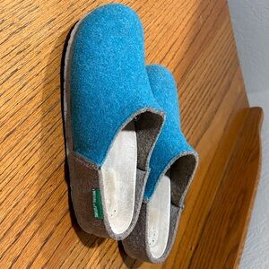 Wool Felted Cozy Turquoise and Gray Women's Slippers